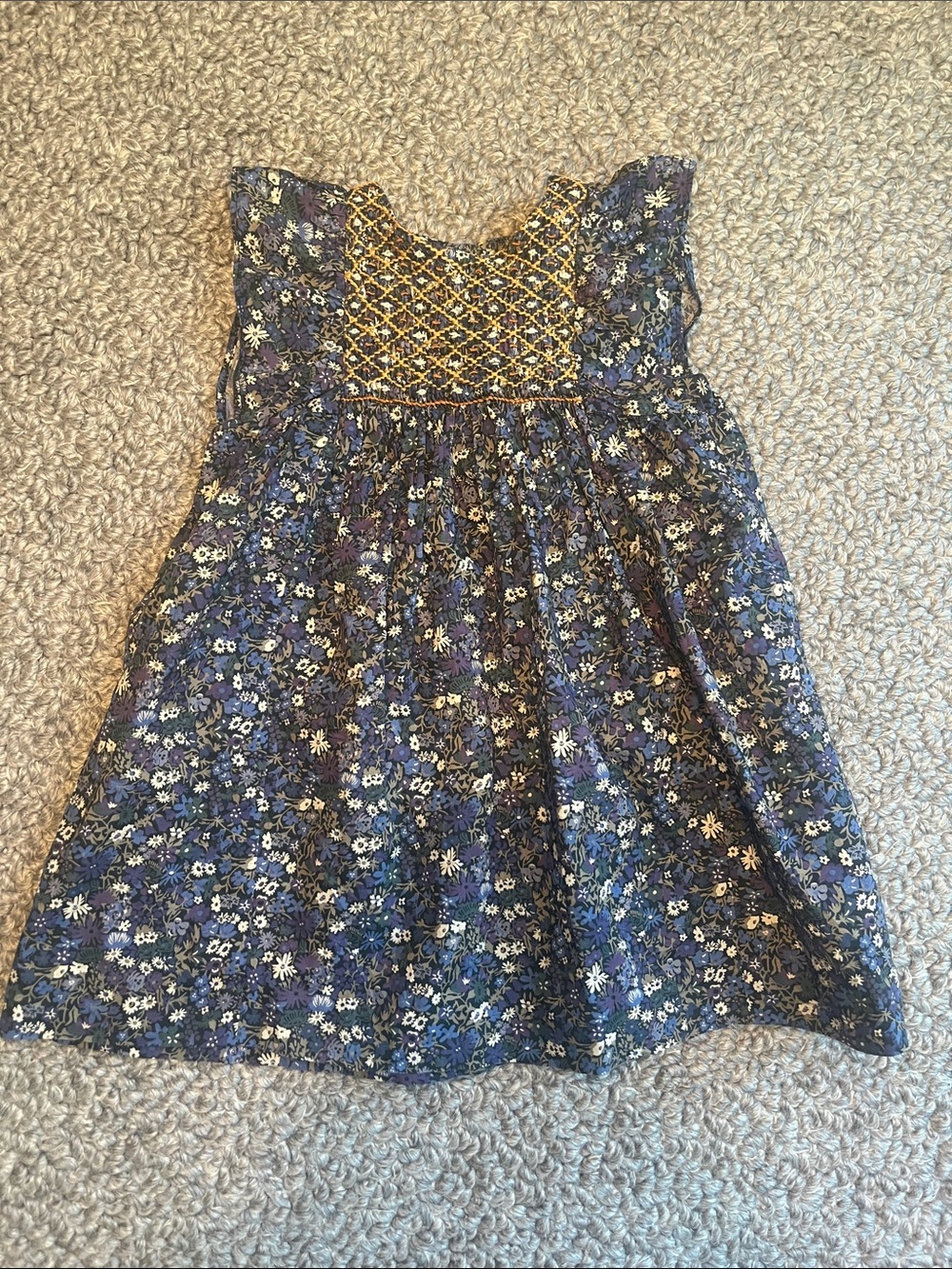 Bonpoint Girls Navy Floral Smocked Dress